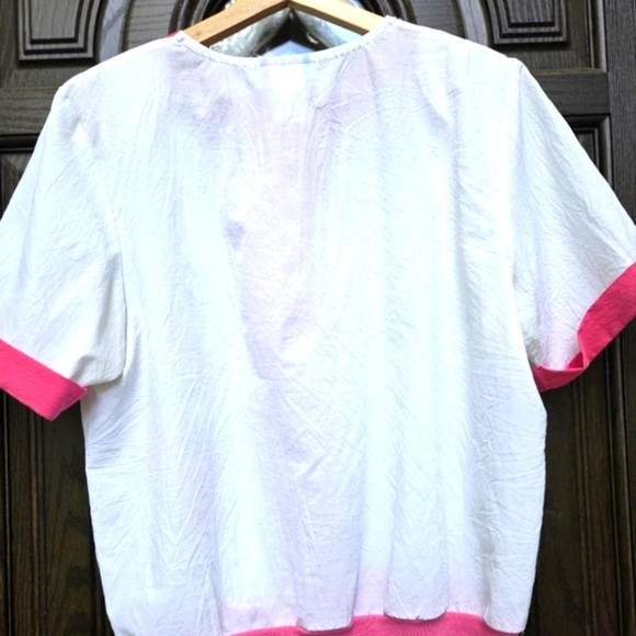 Teddi  White and Pink Floral Button Down Shirt VINTAGE SIZE M - Picture 3 of 6